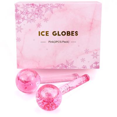 China 2021 Cold Or Hot Skin Massagers Crystal Glass Beauty Facial Magic Glitter Ice Globes Roller Massager for sale