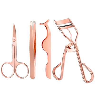 China Stainless Steel Eyebrow Professional 4 Pcs Eyelash Curler Set Lash Applicator Eyebrow Tweezers Scissors False for sale