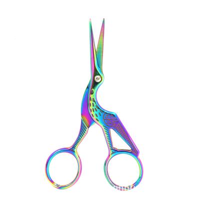 China Classic Embroidery Stainless Steel Tip 3.6 Inch Crane Stork Beauty Scissors for sale