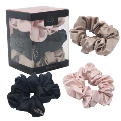 China Wholesale European and American style 3.5 cm 100% silk spot scrunchies oversized mulberry silk hair accessories set mulberry silk scrunchies for sale