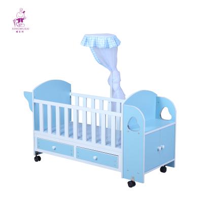 China Chinese Wholesale Sky Blue Baby Crib Beside Adult Beds Solid Wood Crib Rail With Netting for sale