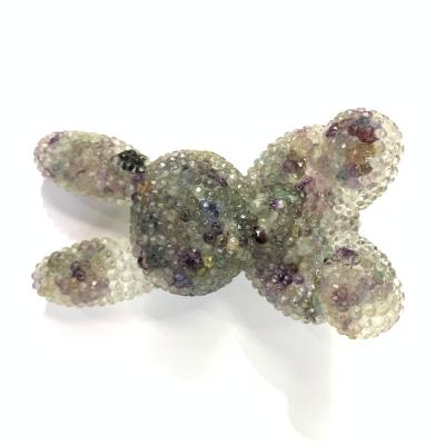 China Bulk Natural China Art Carving Crystal Craft Colorful Fluorite Rabbit Ornaments For Gifts for sale