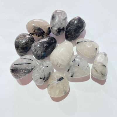 China China 2021 Natural Black Rolling Stone Natural Black Hair Tumble Mineral Crystal Stone for sale