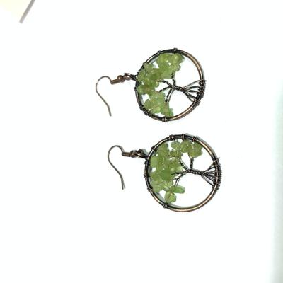 China 2021 Vintage Fashion Gem Vintage Style Tree Pink Semi-precious Circle Crystal Stone Earrings Natural Raw for sale