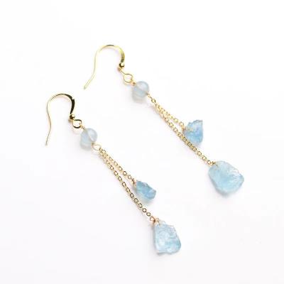 China 2021 vintage elegant blue semi-sapphire green geometriccrystal long earrings for sale