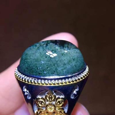 China Mateiral Natural Customization Green Ghost Landscape Inlaid Gemstones Women Wedding Crystal Ring for sale