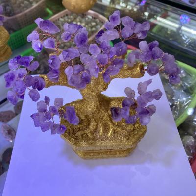 China China Hot Sale Lucky Fortune Tree Decorated Natural Purple Stone Carved Crystal Crafts for sale