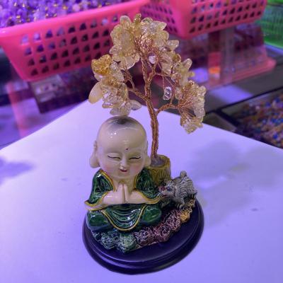 China China Small Monk Shape Hand Engraving Natural Multicolor Buddhist Stone Crystal Crafts Tree for sale