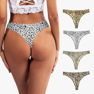 China Quick-drying seamless viable T-back low-waist European and American seamless silk leopard printing sexy underwear ladies ice cream for sale