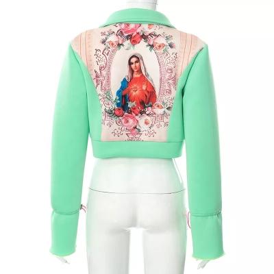 China K21TP591 Sustainable Hot Sale Fashion New Printed Stand Collar Lady Top Short Jacket for sale