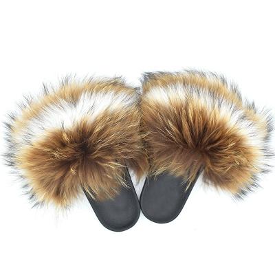 China Fashion Trend Factory Wholesale Ladies Casual Slides Raccoon Fox Fur Regular Slippers With Fashion Style for sale