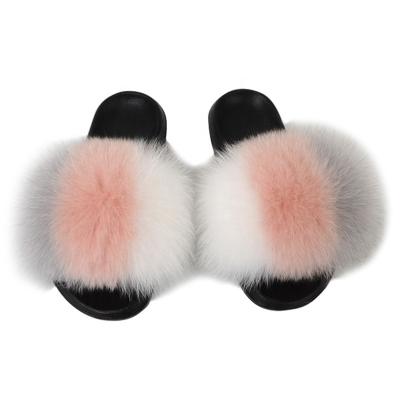 China 2021 New Design Children's Real Fox And Raccoon Fur Slippers Regular Fashion Trend Fur Slide Platform for sale