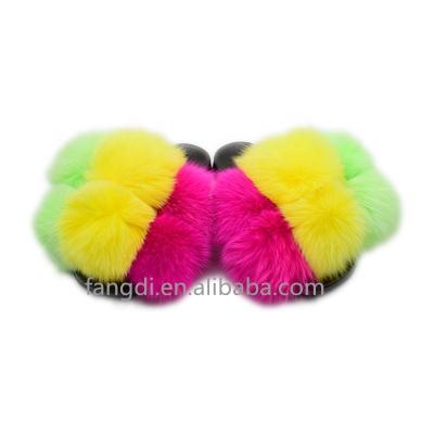 China 2021 fashion trend new design personality 100% genuine fox fur slippers wholesale for women for sale