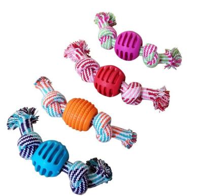 China Viable Dog Teething Toy Tpr Ball Rope Cleaning Toy For Small Dog for sale