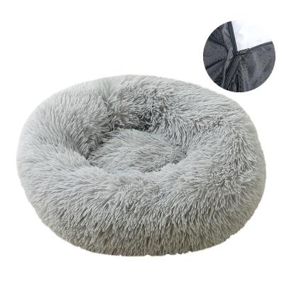 China Factory Supply Stocked Calming Dog Beds Around Cat Bed Anti-Slip Faux Fur Washable Fluffy Pet Bed 40cm for sale