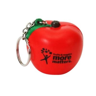 China Eco-friendly Logo Apple Shape Reliever Custom PU Foam Anti Strain Ball Key Chain For Kids for sale