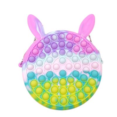 China Custom funny fashion rainbow silicone coin purse decompression push bubbles snaps wiggle toy purse for sale