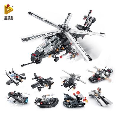 China PANLOS 633005 A-H Military Vehicles Toy Armed Helicopter 8in1 Eco-friendly Material Boys Gift Sets Building Block Toys for sale