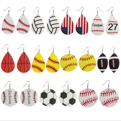 China New Fashion High Quality American Flag Lady American Flag Volleyball Soccer Double Sided PU Leather Stud Earrings Wholesale Rugby Shape for sale