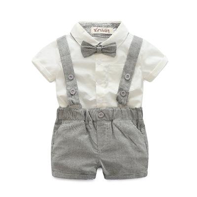 China Gentleman's Casual Shirt Short Sleeve Children's Dress Suit Strap Shorts Children's Clothing Boy Dress Suits Baby Two-Piece Suit for sale