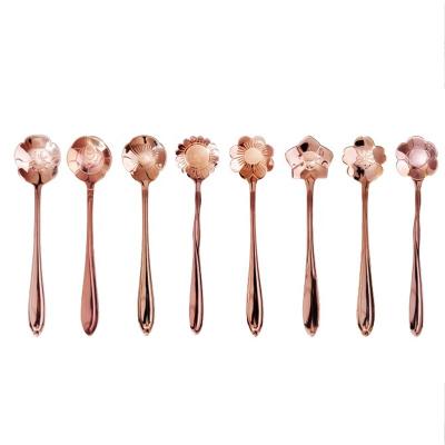 China EA Viable Coffee Spoon Gold Handle Dessert Stainless Steel Vintage Mixing Teaspoons Long Drink Tableware Flowers Design 1PCS for sale