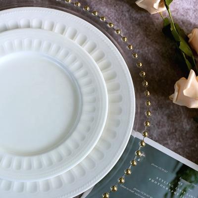 China Wholesale Restaurant Sustainable Use Porcelain Dinnerware Set Ceramic White Embossed Fine Dinner Set For Hotel for sale