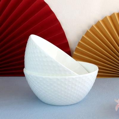 China Disposable Restaurant White Ceramic Bowl Rim Embossed Point Bone China Bowl for sale