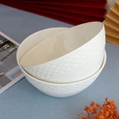 China Wholesale Disposable Embossed White Porcelain Bone China White Ceramic Bowl Restaurant Salad Bowl for sale