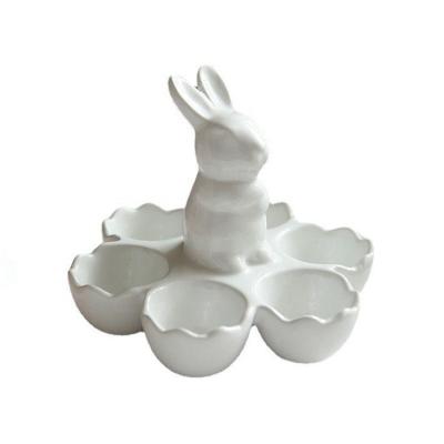 China Viable Wholesale Cheap Ceramic Chicken Egg Holder White Christmas Halloween Use Egg Tray for sale