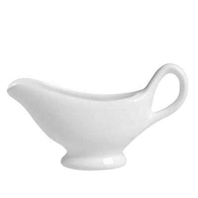 China Cheap Wholesale Hot White Viable Style Ceramic Sauce Pot Wholesale Porcelain Sauce Boat Juice Pot Custom Logo Ceramic Sauce Pot for sale