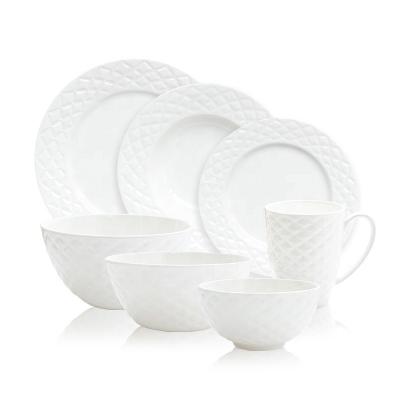 China Viable Wholesale White Porcelain Embossed Diamond Round Custom Ramadan Dinner Set For Restaurant for sale