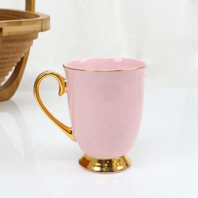 China Workmanship Best Sustainable Nordic Style Soft Bone China Ceramic Rose Gold Elegant Rim Custom Design Ceramic Mug for sale