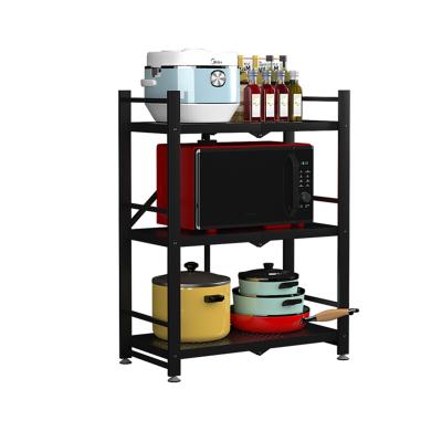 China Stainless Steel 2021 Sturdy 3 Tire Stainless Steel Kitchen Storage Rack Foldable Shelf For Bedroom for sale