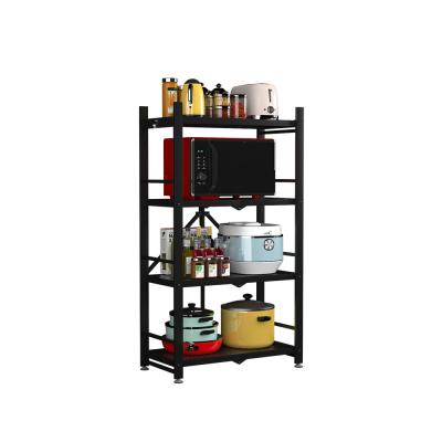 China Hot Sale 4 Tire Stainless Steel Sturdy Foldable Kitchen Shelf Storage Organizer Stainless Steel For Living Room for sale