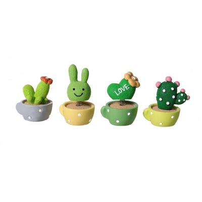 China Shaking Head Toy Plant Flower Pot Car Interior Dashboard Ornament Cactus Car Decoration Shaking Head for Center Console Cake Baking for sale