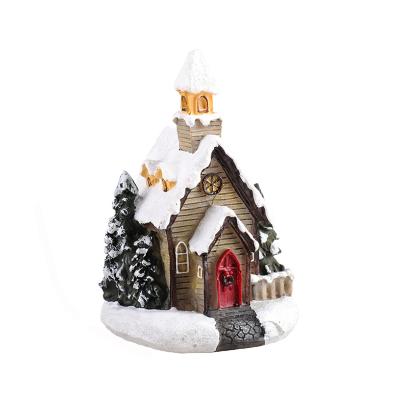 China New Design Eco-friendly Resin Christmas Village Figurines Decoration With LED Light Christmas Village for sale