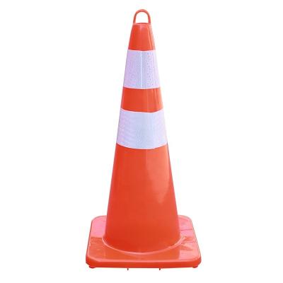 China Durable 700MM Height Soft PVC Road Safety Flexible Traffic Warning Red Reflective Cone With Lifting Ring for sale