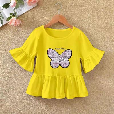 China 2021 Girls T-shirt O-neck Cartoon Ruffle Pattern Baby Long Sleeve T-shirt Upper Autumn Children Breathable Clothing P72 for sale