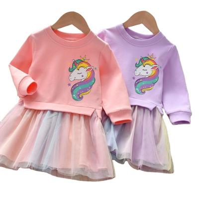 China Breathable girls dress 2021 spring new baby cartoon pattern little girl western style rainbow long-sleeved skirt P4518 for sale