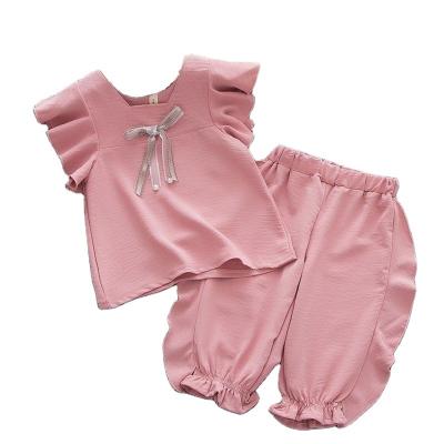 China Children Girls Flying Sleeves Princess Two Piece Sets Korean T-shirt Shorts Suits New Summer Girls Clothes Casual Girls Suit P855 for sale