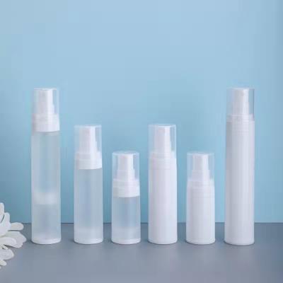 China Stock PP half transparent frosted airless spray bottle 15ml 30ml 50ml liquid cosmetic bottle for sale