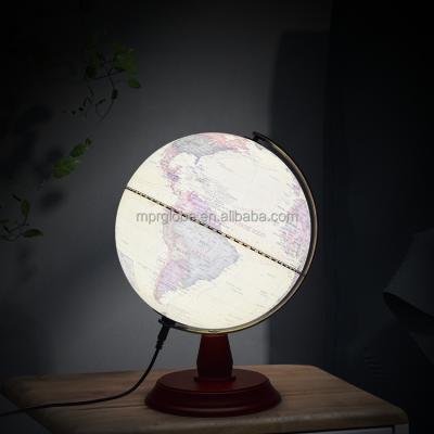 China 20cm Globe 8inch Political World Map With Led Light Gifts School Solid Wood Antique Base Globe for sale