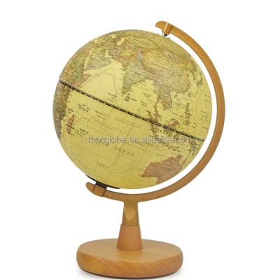 China Classic 20cm 8inch World Map Political Antique Wood Base Aluminum Arc Globe for sale