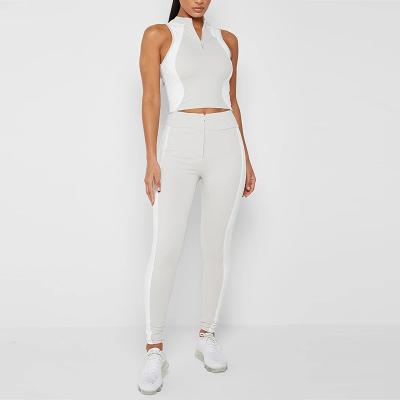 China Breathable Funnel Neck Runner Crop Top And High Waisted Piped Gaiters Tracksuit For Women for sale