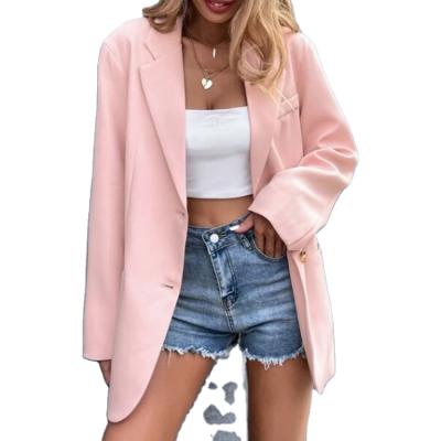 China 2021 high quality Anti-wrinkle women pink button up blazers womens suits casual shawl collar blazer for sale