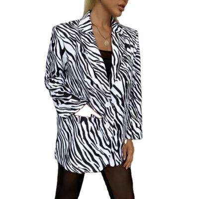 China Latest OEM Ladies Anti-wrinkle Factories Women Animal Zebra Custom Clothing Animal Print Blazer for sale