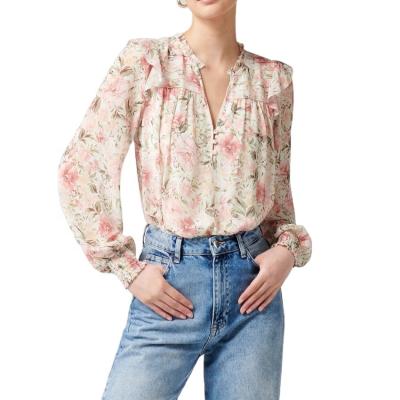 China Wholesale 2021 Anti Shrink With V Neckline Fashion Long Sleeves Custom Made Comfortable Floral Shirt For Women for sale