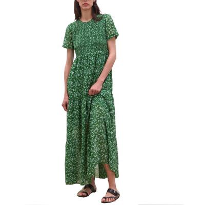 China Fashion Anti-Static Floral Printing Maxi Dress With Back Button Smocked Dress 2020 Summer for sale