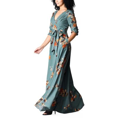 China Custom Made Breathable Long Sleeve Print Maxi Lowest Price Floral Dress for sale