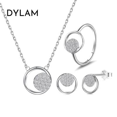 China Dylam CLASSIC Most Popular Customized Korean Chic Silver Bling Wedding Necklace Rings Earrings CZ 5A Set 925 for sale